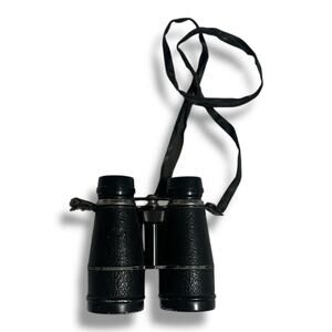 Compact Black Binoculars with Textured Grip and Central Hinge